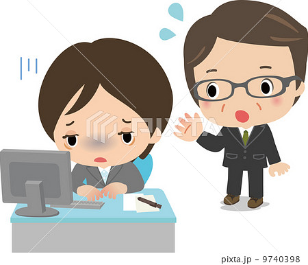疲れた若いビジネスウーマンと心配する中年ビジネスマン 9740398