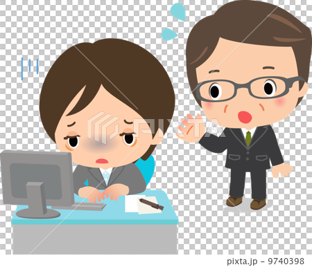 疲れた若いビジネスウーマンと心配する中年ビジネスマン 9740398