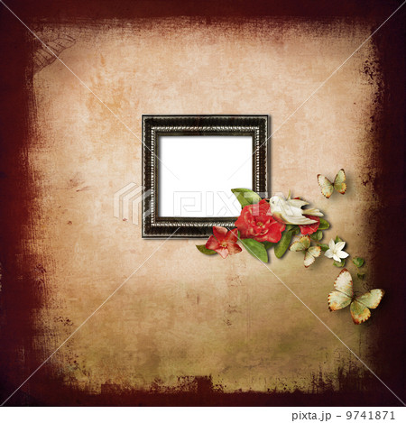 Photo album cover with a frame decorated with flowers Photo album cover with a frame decorated with flowers 9741871
