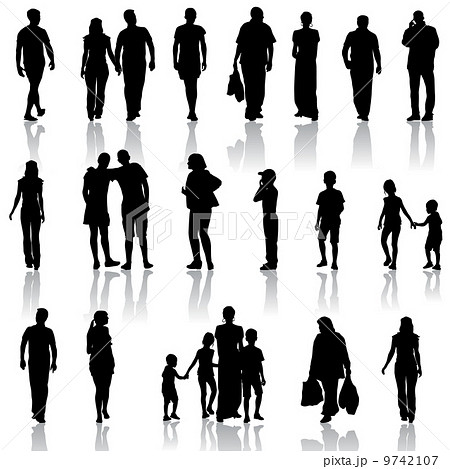 Black silhouettes of beautiful mans and womans on white backgrou 9742107