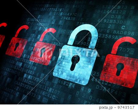 Security concept: Lock on digital screen 9743517