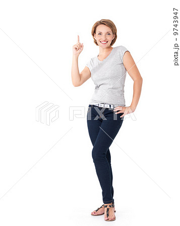 happy woman pointing up with her finger happy woman pointing up with her finger 9743947