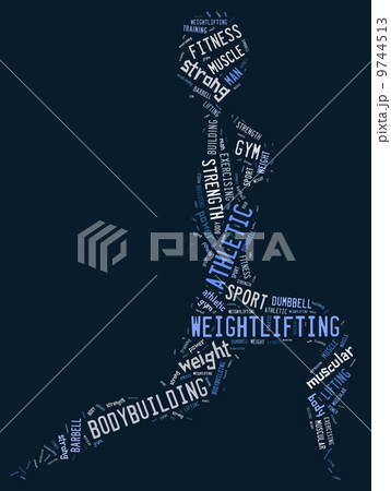 weighlifting pictogram with blue wordings 9744513