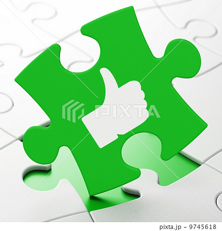 Social network concept: Thumb Up on puzzle background 9745618