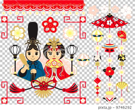３月３日桃の節句雛祭り用イラストカットデザインイメージ素材（カラフル） 9746292