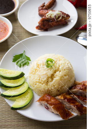 chicken rice. Asian style hainan chicken rice closeup 9750655
