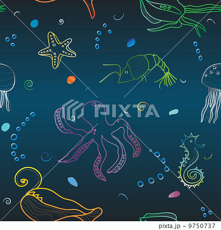 silhouettes of sea inhabitants. neon color silhouettes of sea inhabitants. neon color 9750737