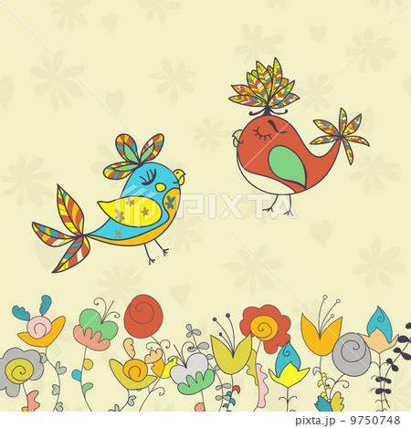 background with flowers and birds 9750748
