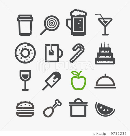 Different drinks and food icons set. Design elements 9752235
