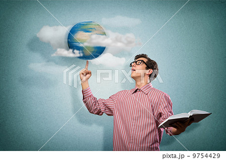 young man with a book thinks 9754429