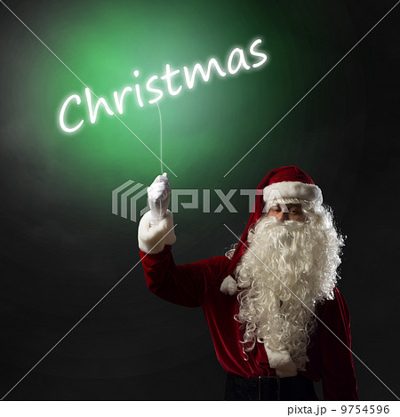 Santa Claus holding a light christmas word 9754596