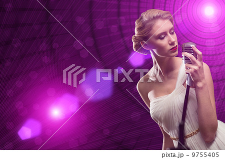 attractive female singer with microphone attractive female singer with microphone 9755405