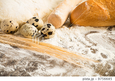 flour, eggs, white bread, wheat ears 9756685