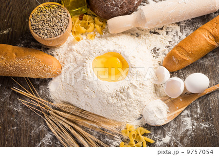 flour, eggs, wheat still-life flour, eggs, wheat still-life 9757054