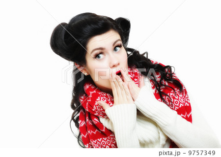 bright picture of surprised woman face over white 9757349