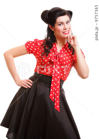 beautiful young pinup girl thinking, isolated beautiful young pinup girl thinking, isolated 9757365