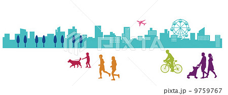 人々と街　シルエット　 9759767
