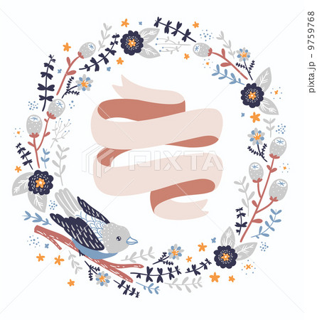 Bird and flowers wreath 9759768