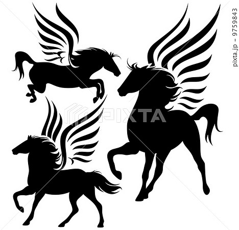 Beautiful Pegasus Horses Silhouettes Black のイラスト素材