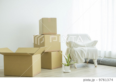 リビングルームに置かれた引っ越しの荷物 リビングルームに置かれた引っ越しの荷物 9761374