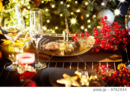 Christmas And New Year Holiday Table Setting. Celebration 9762934