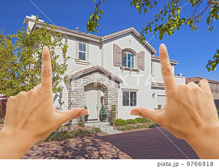 Female Hands Framing Beautiful House Female Hands Framing Beautiful House 9766918
