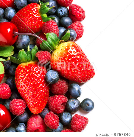 Berries border isolated on White. Spring Organic Berry 9767846