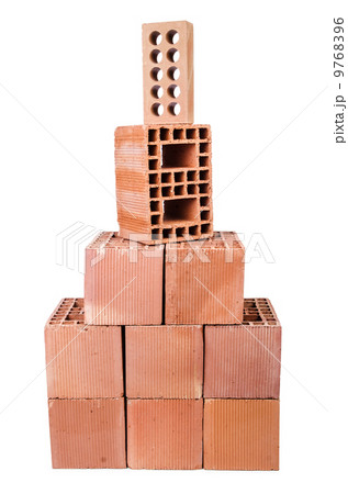 Stack of clay bricks isolated on white Stack of clay bricks isolated on white 9768396