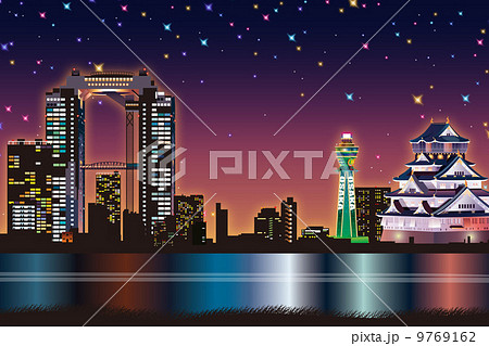 大阪夜景のイメージイラストのイラスト素材