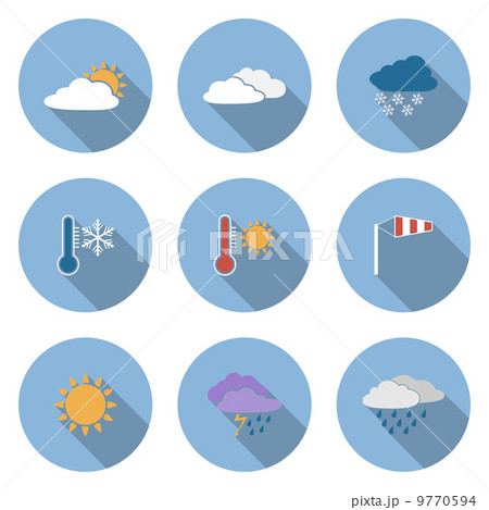 Vector flat design style weather icons set 9770594