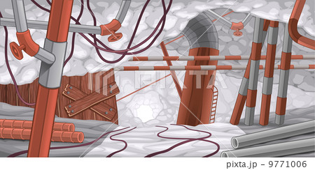 Scene with pipes and cables, underground. Scene with pipes and cables, underground. 9771006