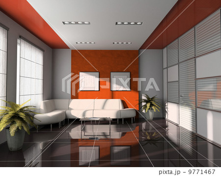 office interior with orange ceiling 3D rendering office interior with orange ceiling 3D rendering 9771467