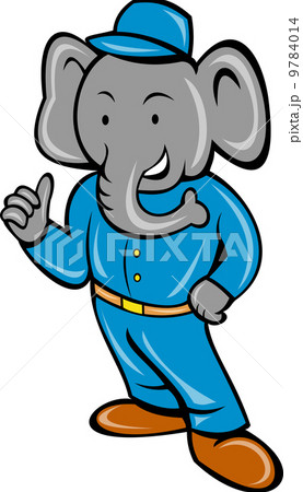 Cartoon elephant busboy or bellboy posing Cartoon elephant busboy or bellboy posing 9784014