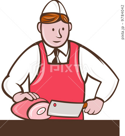 butcher cutter with meat cleaver cutting 9784042