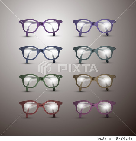 Set of Retro Vector Glasses Isolated on Grey Background 9784245