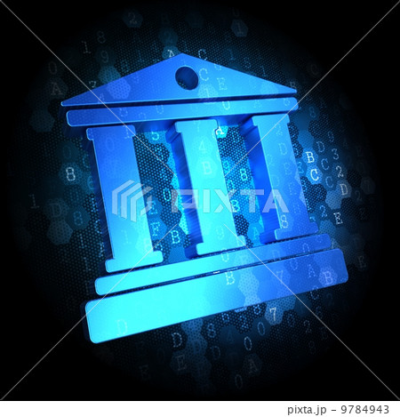 Building with Columns Icon on Digital Background. Building with Columns Icon on Digital Background. 9784943