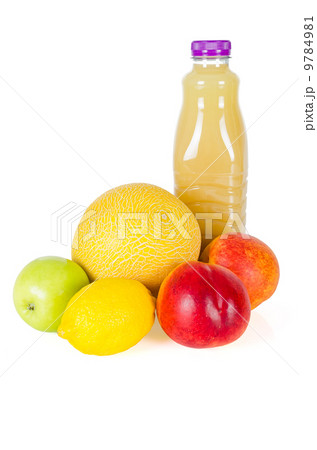Fresh bottle of juice with fruits isolated on white 9784981