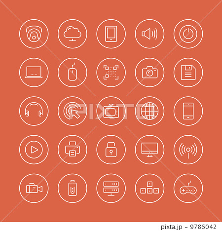 Multimedia and technology flat line icons
