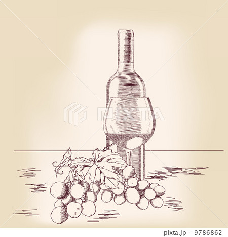 Bottle of wine and glass with grapes. Illustration Bottle of wine and glass with grapes. Illustration 9786862