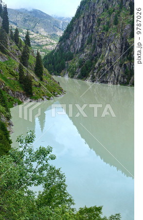 Summer mountain canyon and dam (Alps, Switzerland) 9787026