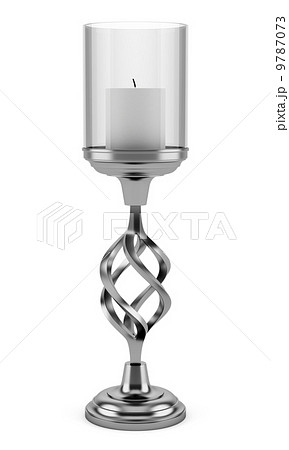 metal candlestick with candle isolated on white background 9787073