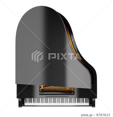 top view of black grand piano isolated on white background 9787613
