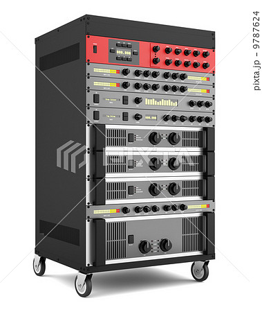 audio effects processors in a rack isolated on white backgroud 9787624