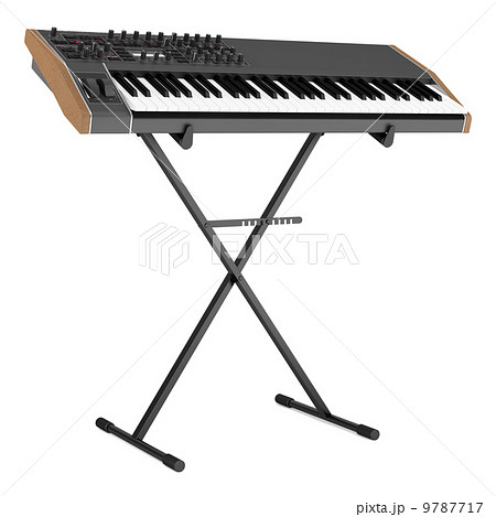 black synthesizer on stand isolated on white background black synthesizer on stand isolated on white background 9787717