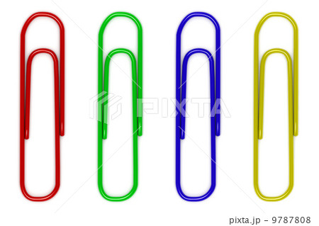 four color paperclips isolated on white background 9787808