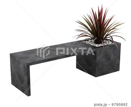 bench with palm tree in pot isolated on white background 9790892