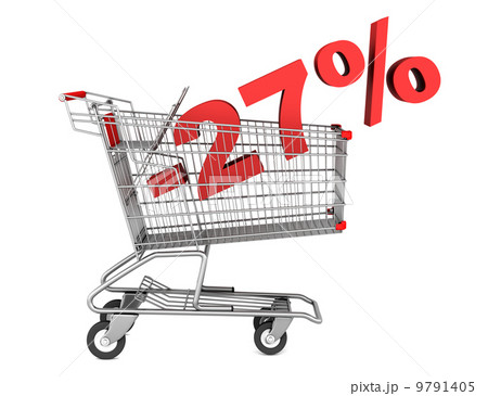 shopping cart with 27 percent discount isolated on white backgro 9791405