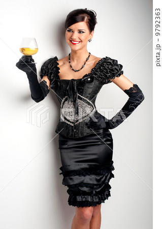 Girl in black evening beaded dress 9792363