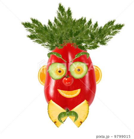 Smiling man portrait made of vegetables and fruits 9799015