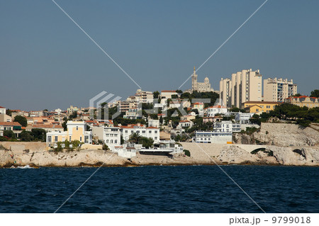 View of notre dame de la garde church, and Marseille from a boat View of notre dame de la garde church, and Marseille from a boat 9799018